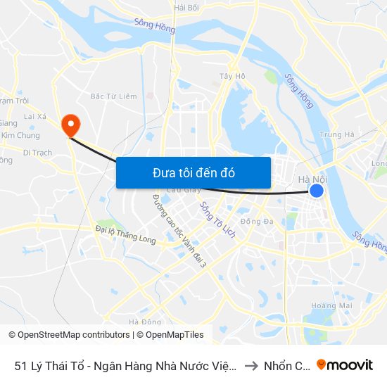 51 Lý Thái Tổ - Ngân Hàng Nhà Nước Việt Nam to Nhổn City map