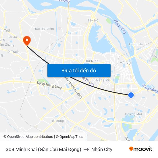 308 Minh Khai (Gần Cầu Mai Động) to Nhổn City map