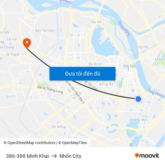 386-388 Minh Khai to Nhổn City map