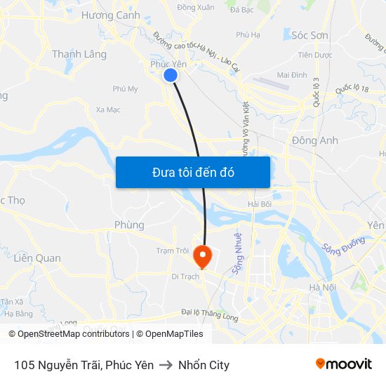 105 Nguyễn Trãi, Phúc Yên to Nhổn City map