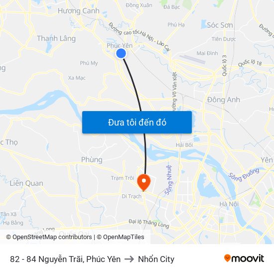 82 - 84 Nguyễn Trãi, Phúc Yên to Nhổn City map
