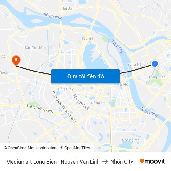 Mediamart Long Biên - Nguyễn Văn Linh to Nhổn City map