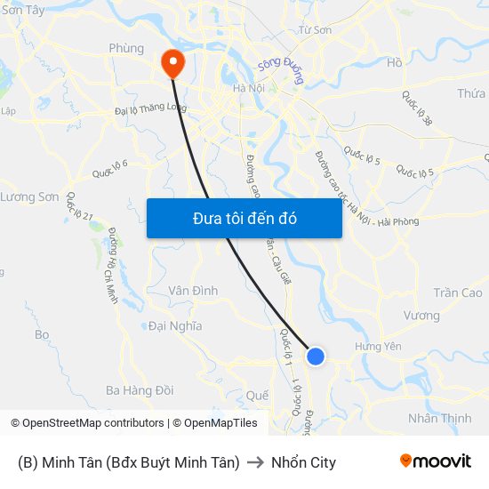 (B) Minh Tân (Bđx Buýt Minh Tân) to Nhổn City map