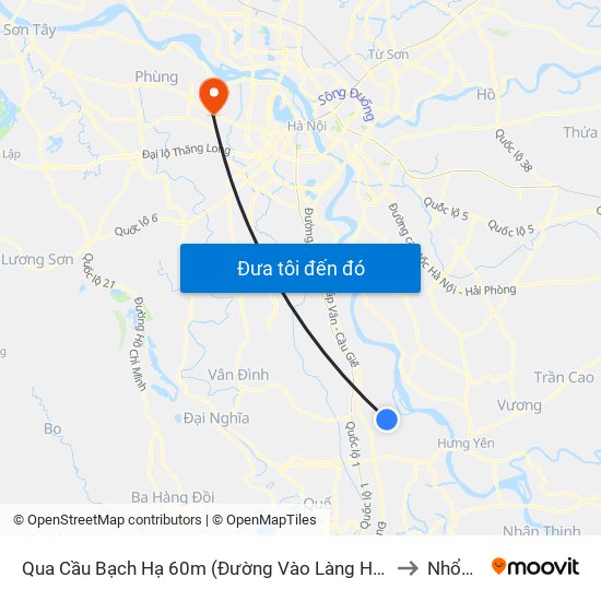 Qua Cầu Bạch Hạ 60m (Đường Vào Làng Hoàng Nguyên) - Dt428 to Nhổn City map