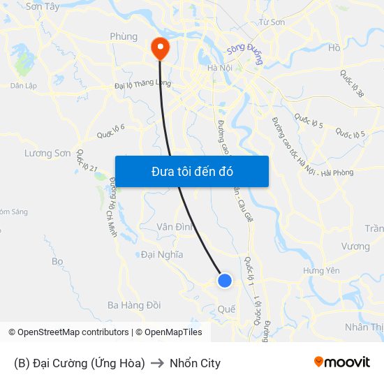 (B) Đại Cường (Ứng Hòa) to Nhổn City map