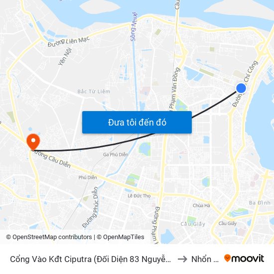 Cổng Vào Kđt Ciputra (Đối Diện 83 Nguyễn Hoàng Tôn) to Nhổn City map