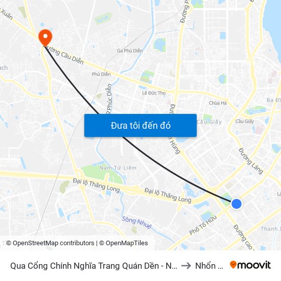 Qua Cổng Chính Nghĩa Trang Quán Dền - Nguyễn Tuân to Nhổn City map