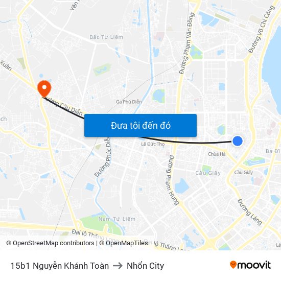 15b1 Nguyễn Khánh Toàn to Nhổn City map