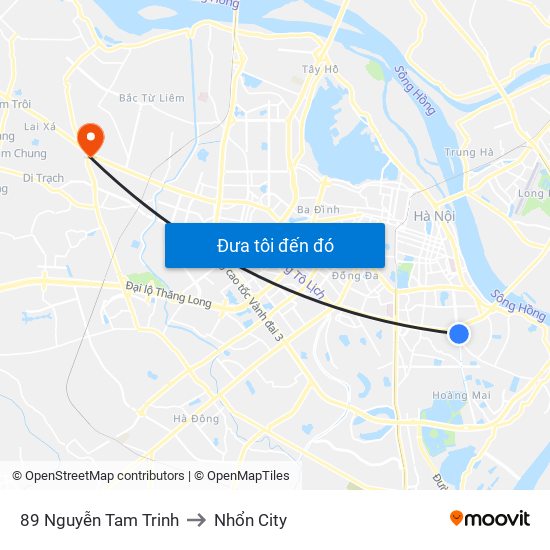 89 Nguyễn Tam Trinh to Nhổn City map