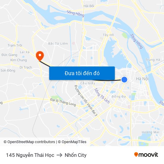 145 Nguyễn Thái Học to Nhổn City map