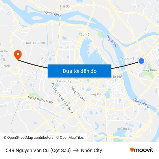 549 Nguyễn Văn Cừ (Cột Sau) to Nhổn City map