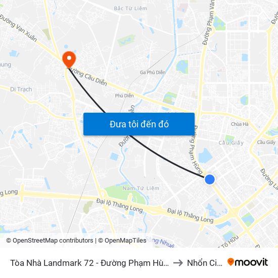 Tòa Nhà Landmark 72 - Đường Phạm Hùng to Nhổn City map