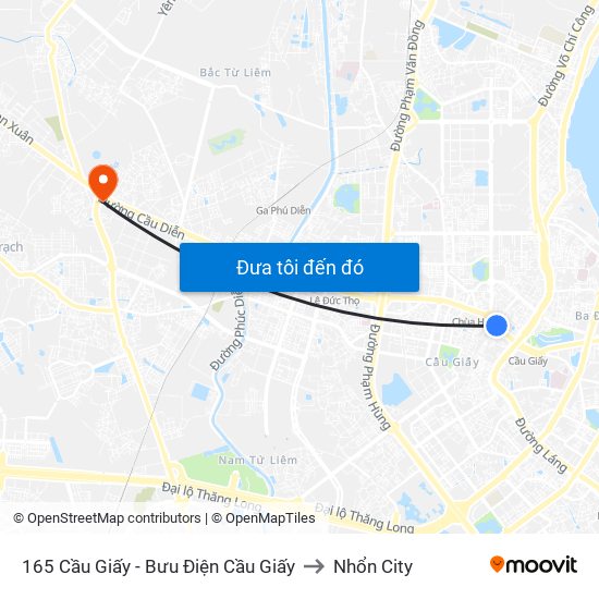 165 Cầu Giấy - Bưu Điện Cầu Giấy to Nhổn City map