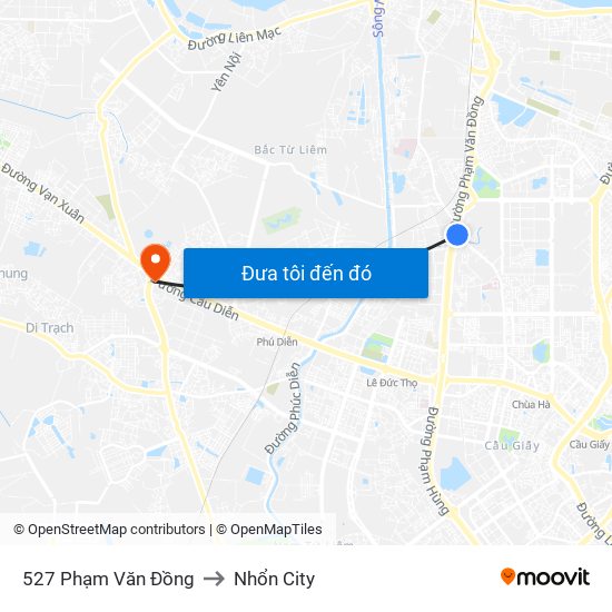 527 Phạm Văn Đồng to Nhổn City map