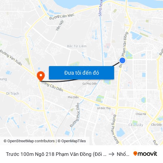 Trước 100m Ngõ 218 Phạm Văn Đồng (Đối Diện Công Viên Hòa Bình) to Nhổn City map