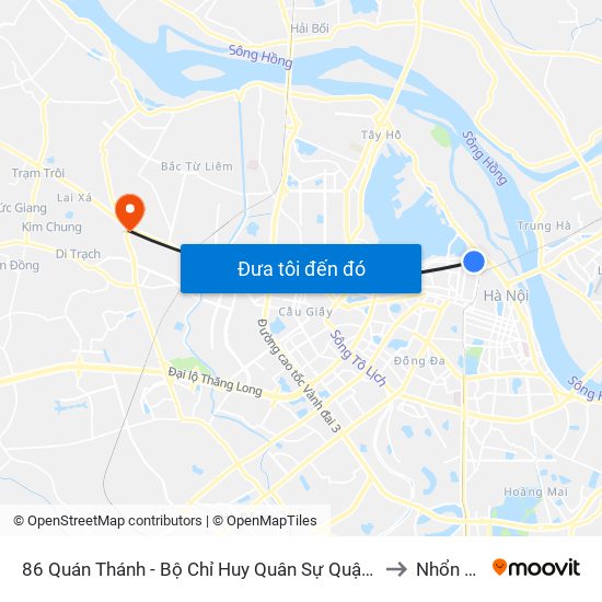 86 Quán Thánh - Bộ Chỉ Huy Quân Sự Quận Ba Đình to Nhổn City map