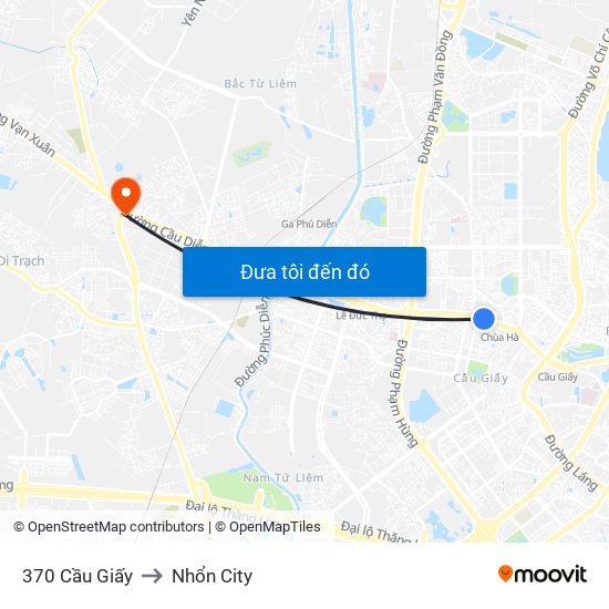 370 Cầu Giấy to Nhổn City map