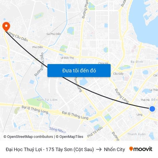 Đại Học Thuỷ Lợi - 175 Tây Sơn (Cột Sau) to Nhổn City map