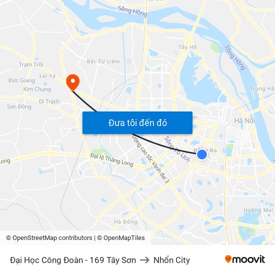 Đại Học Công Đoàn - 169 Tây Sơn to Nhổn City map