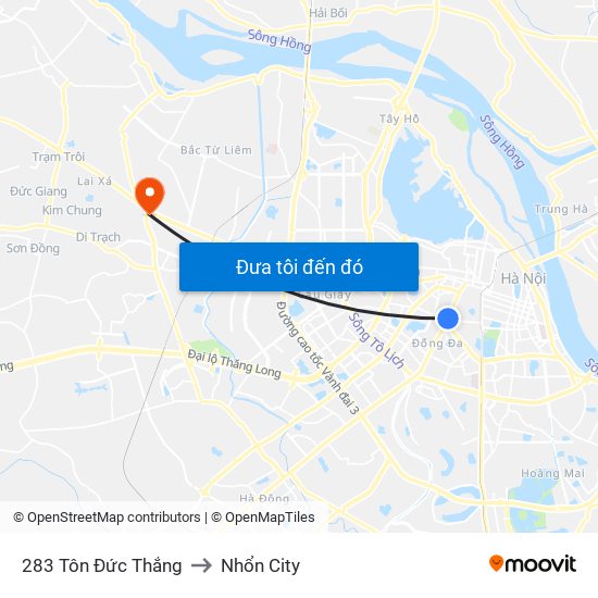 283 Tôn Đức Thắng to Nhổn City map