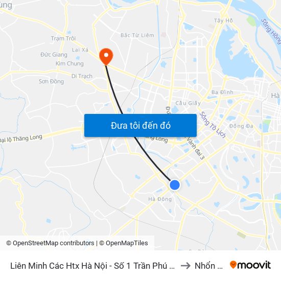 Liên Minh Các Htx Hà Nội - Số 1 Trần Phú (Hà Đông) to Nhổn City map