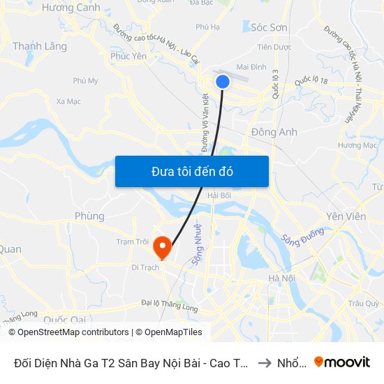Đối Diện Nhà Ga T2 Sân Bay Nội Bài - Cao Tốc Btl-Nb (Đường Võ Văn Kiệt) to Nhổn City map
