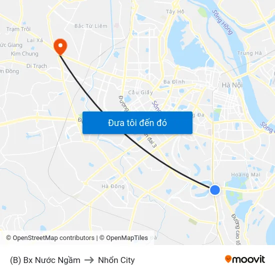 (B) Bx Nước Ngầm to Nhổn City map