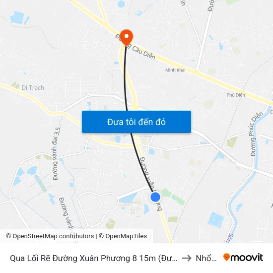 Qua Lối Rẽ Đường Xuân Phương 8 15m (Đường Nội Bộ Kđt Vân Canh) to Nhổn City map