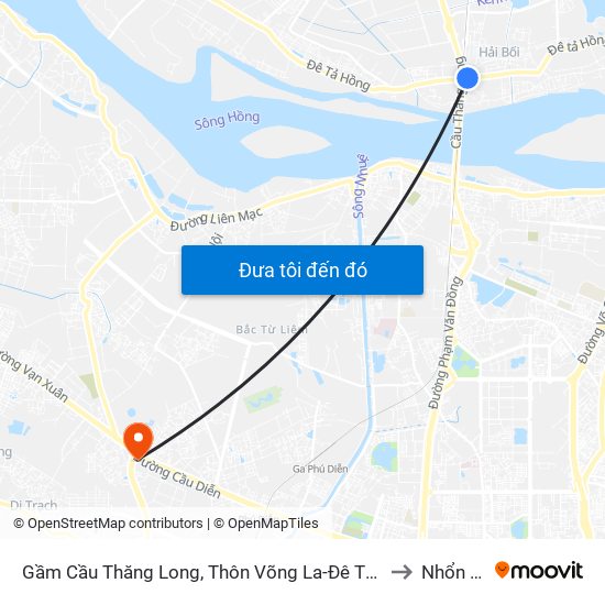 Gầm Cầu Thăng Long, Thôn Võng La-Đê Tả Sồng Hồng to Nhổn City map