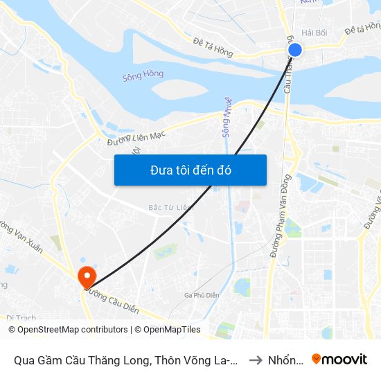 Qua Gầm Cầu Thăng Long, Thôn Võng La-Đê Tả Sồng Hồng to Nhổn City map