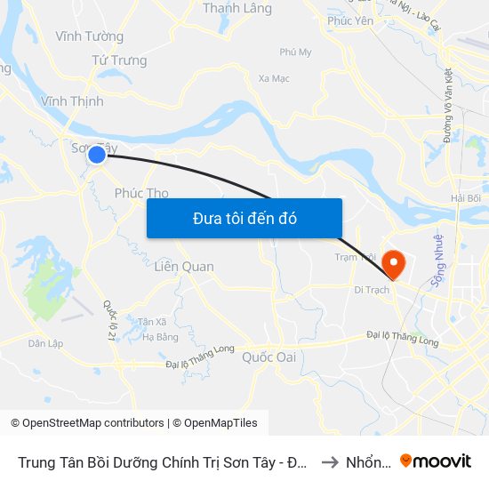 Trung Tân Bồi Dưỡng Chính Trị Sơn Tây - Đường Trưng Vương to Nhổn City map