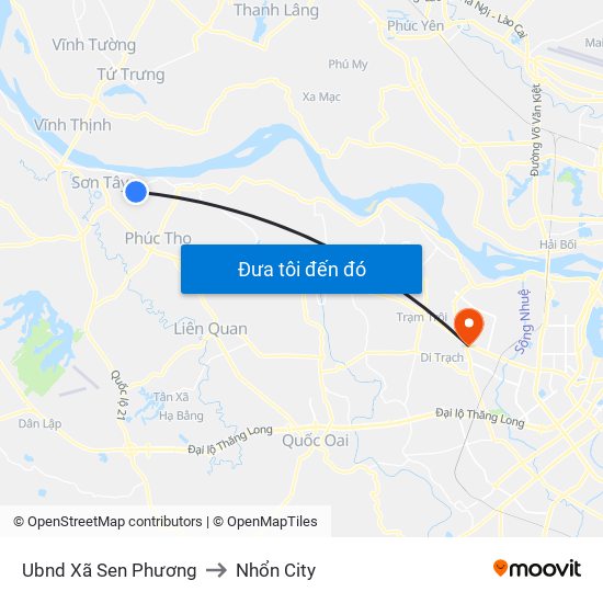 Ubnd Xã Sen Phương to Nhổn City map