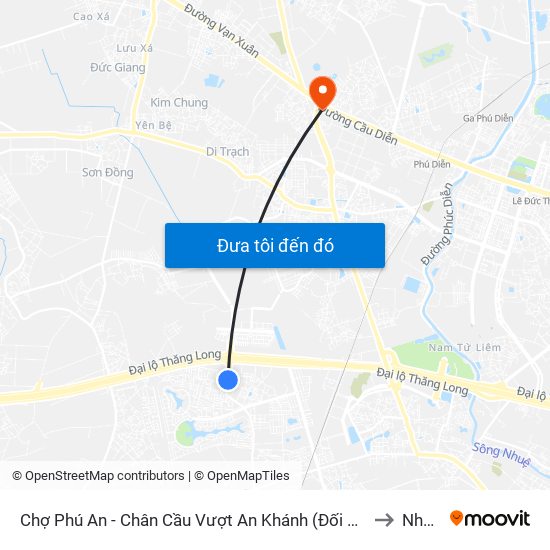 Chợ Phú An - Chân Cầu Vượt An Khánh (Đối Diện Số Nhà 24 Chân Cầu Vượt An Khánh) to Nhổn City map