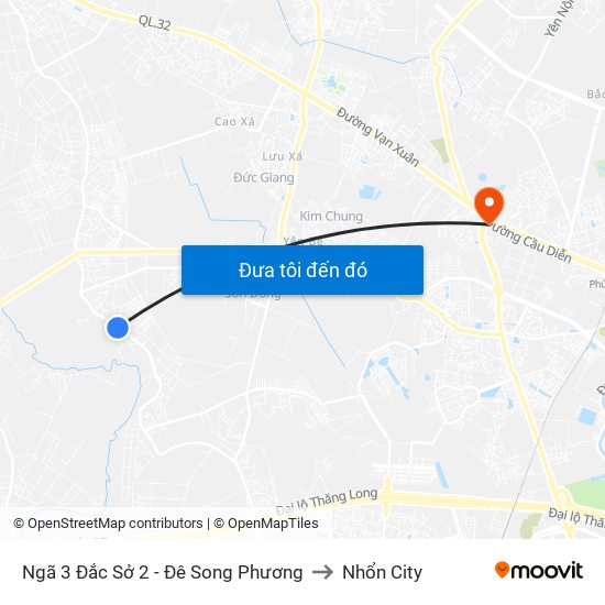 Ngã 3 Đắc Sở 2 - Đê Song Phương to Nhổn City map