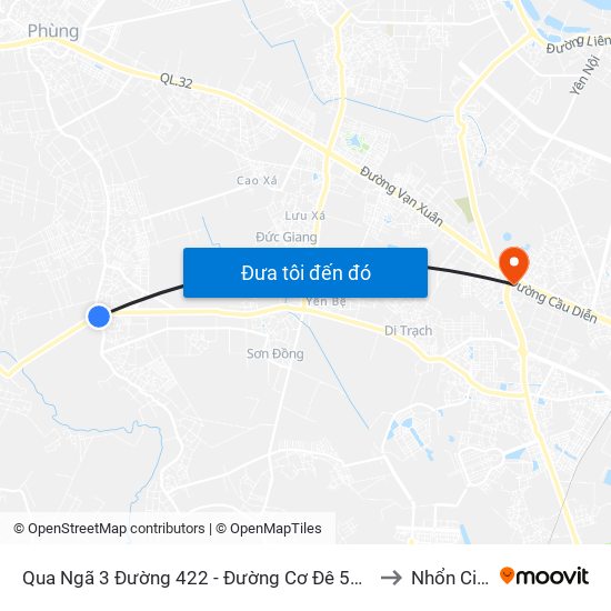 Qua Ngã 3 Đường 422 - Đường Cơ Đê 50m to Nhổn City map