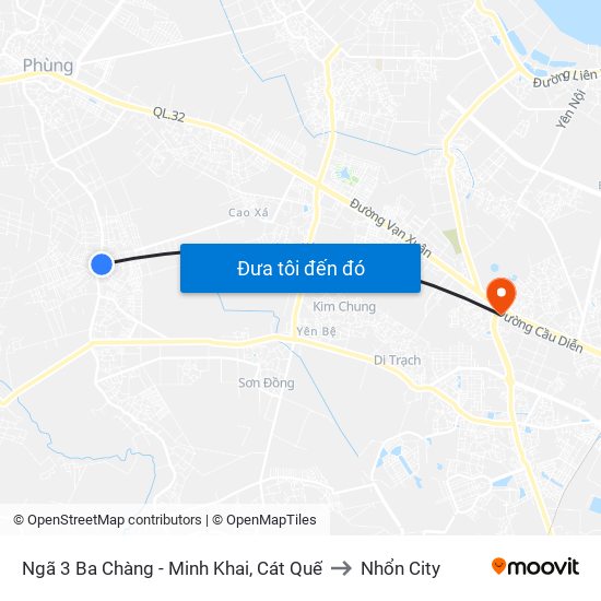 Ngã 3 Ba Chàng - Minh Khai, Cát Quế to Nhổn City map