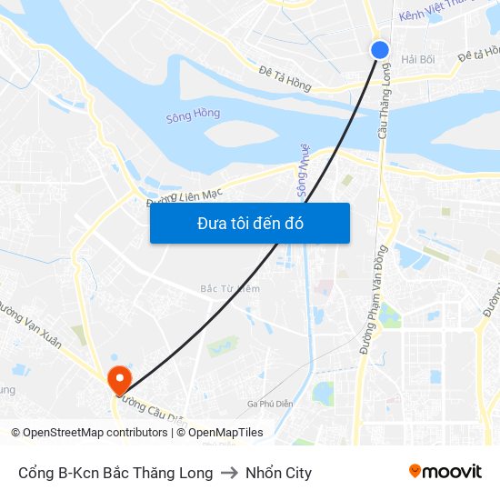 Cổng B-Kcn Bắc Thăng Long to Nhổn City map