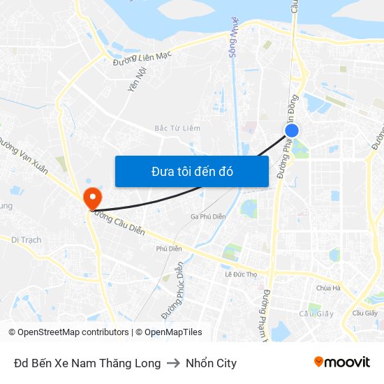 Đd Bến Xe Nam Thăng Long to Nhổn City map
