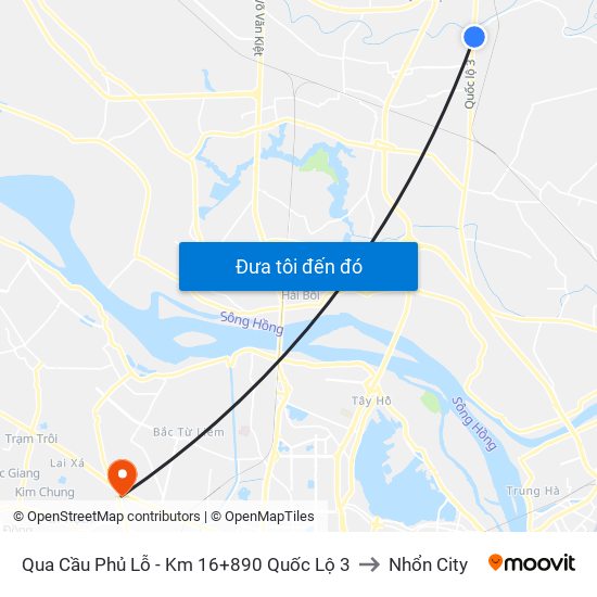 Qua Cầu Phủ Lỗ - Km 16+890 Quốc Lộ 3 to Nhổn City map