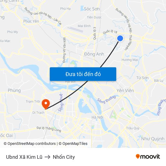 Ubnd Xã Kim Lũ to Nhổn City map