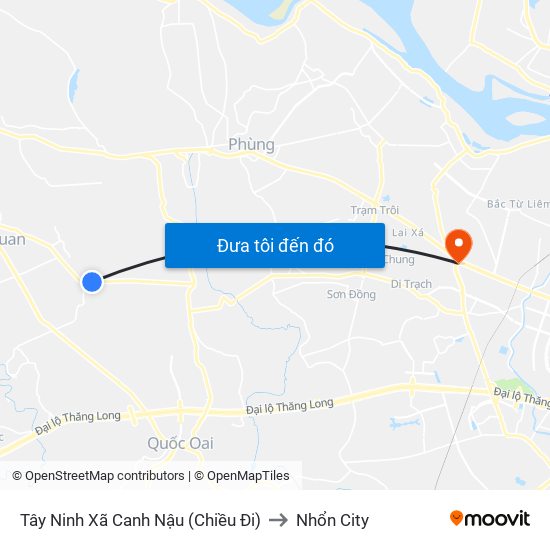 Tây Ninh Xã Canh Nậu (Chiều Đi) to Nhổn City map