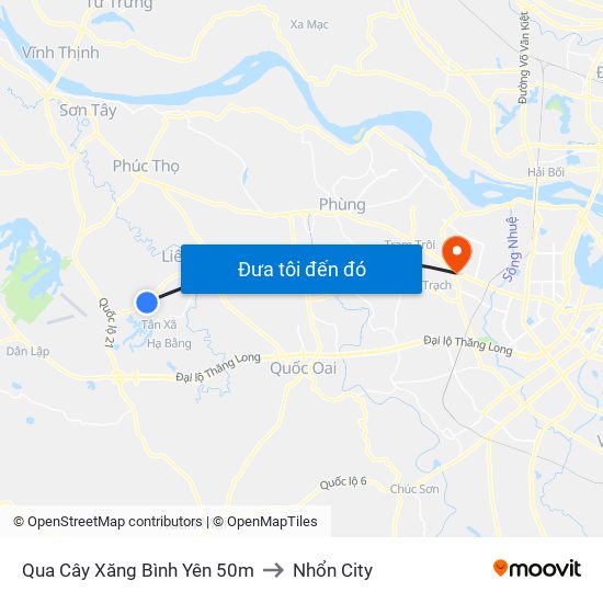 Qua Cây Xăng Bình Yên 50m to Nhổn City map
