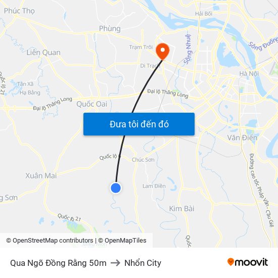 Qua Ngõ Đồng Rằng 50m to Nhổn City map