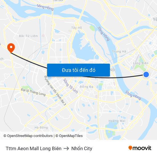 Tttm Aeon Mall Long Biên to Nhổn City map