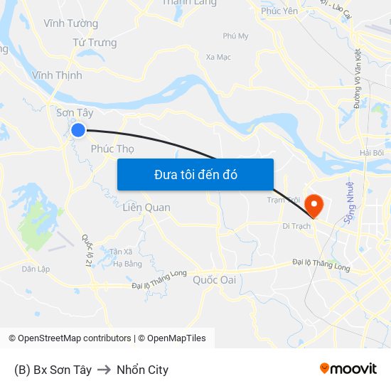 (B) Bx Sơn Tây to Nhổn City map