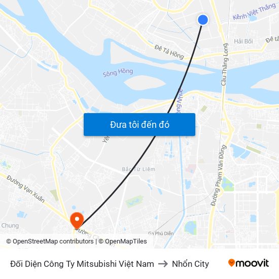 Đối Diện Công Ty Mitsubishi Việt Nam to Nhổn City map