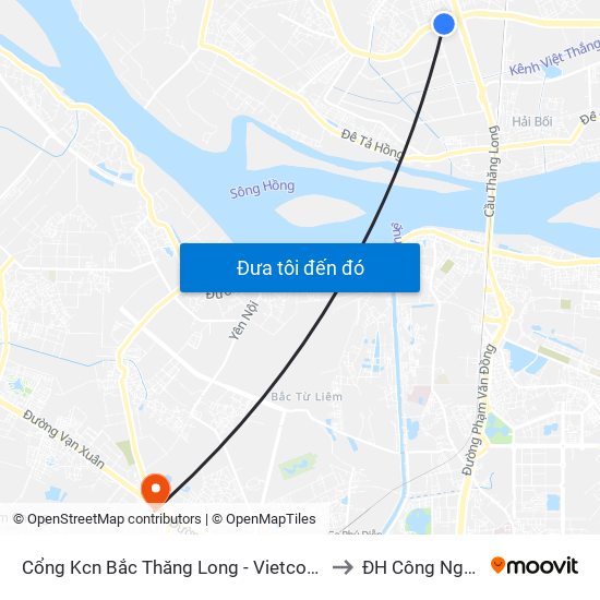 Cổng Kcn Bắc Thăng Long - Vietcombank to ĐH Công Nghiệp map
