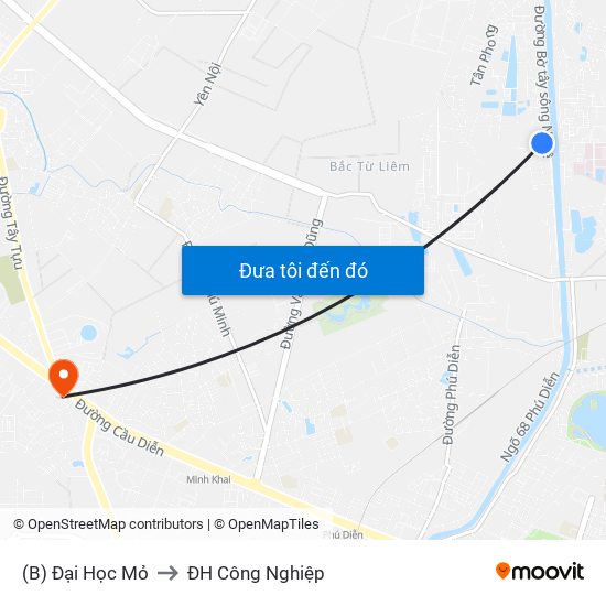 (B) Đại Học Mỏ to ĐH Công Nghiệp map