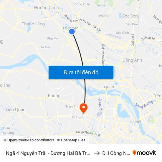 Ngã 4 Nguyễn Trãi - Đường Hai Bà Trưng - Phúc Yên to ĐH Công Nghiệp map