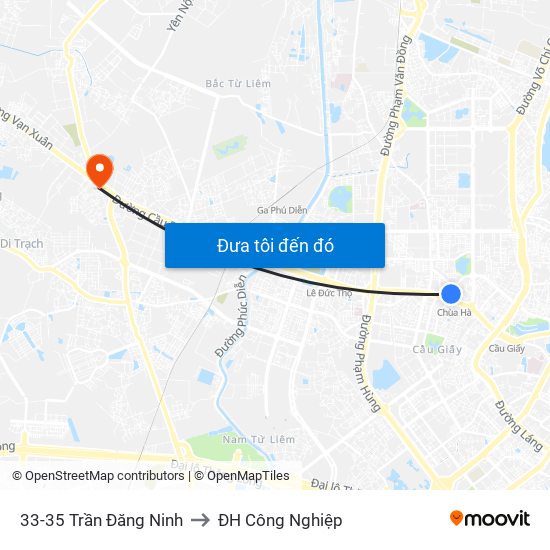 33-35 Trần Đăng Ninh to ĐH Công Nghiệp map